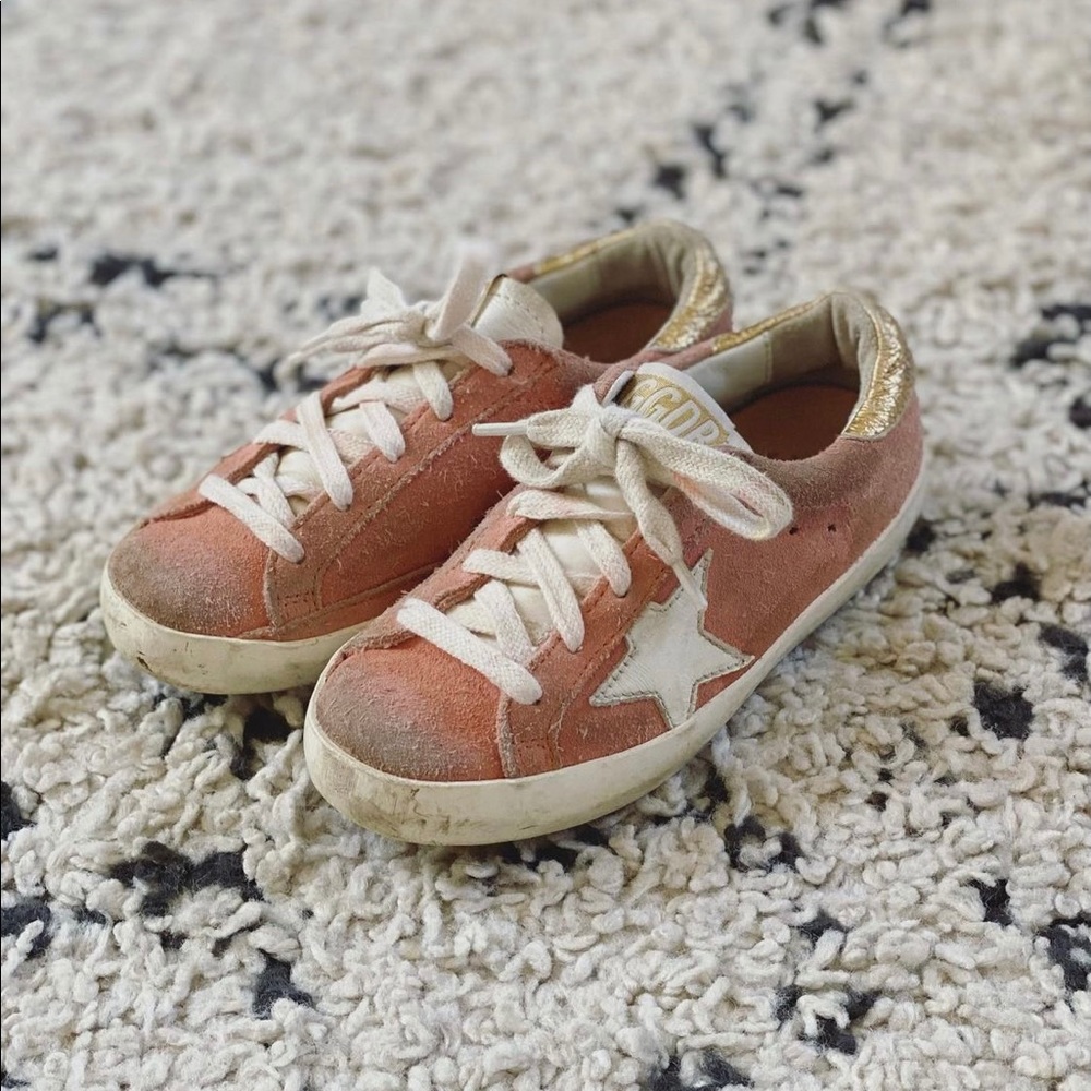 Golden Goose Deluxe Brand Superstar Gold Back Suede Low Top Trainers Peach Pink